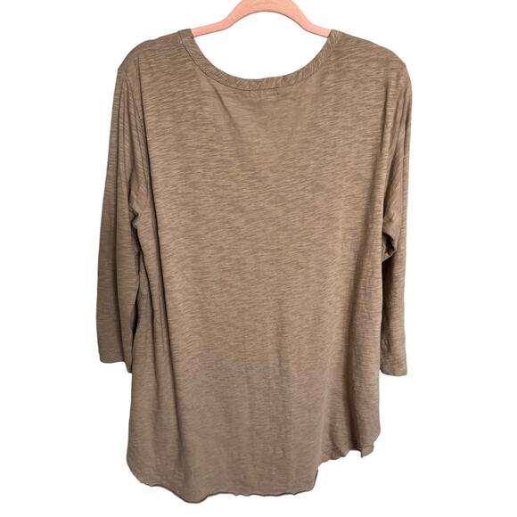 Mododoc burnout tan color long sleeve tapered shirt gentle v-neck large - Picture 2 of 5